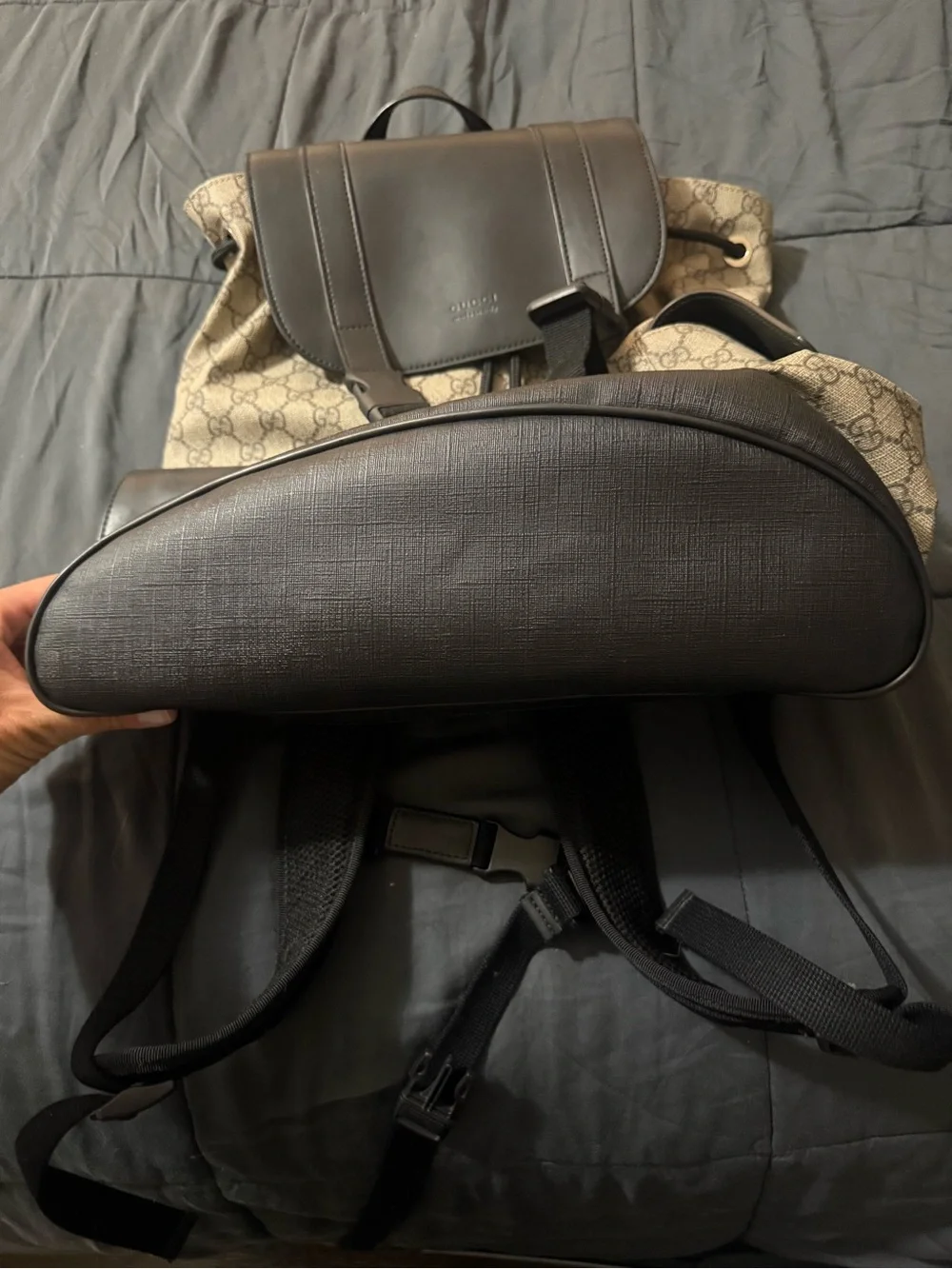 Gucci Brown GG Canvas Backpack with Black Leather Trim GG Supreme canvas
